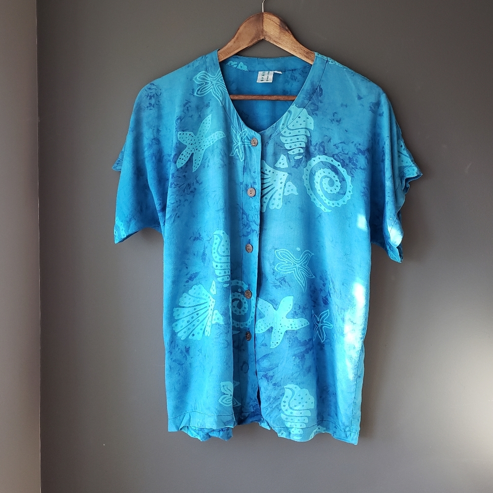 🔸vintage 90s batik top bali tropical sun shirt